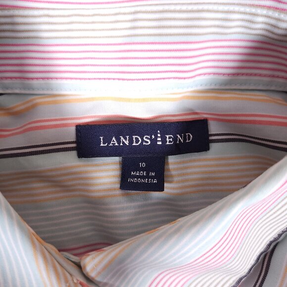 Lands End Button Shirt Womens 10 Striped Long Sleeve Collared Office Work Top - Picture 3 of 12